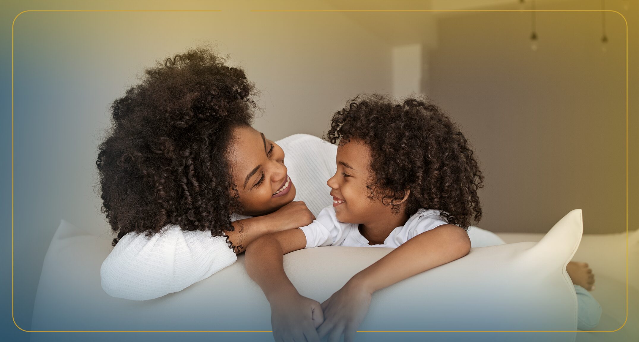 Couple smiling at each other while playing a card game.