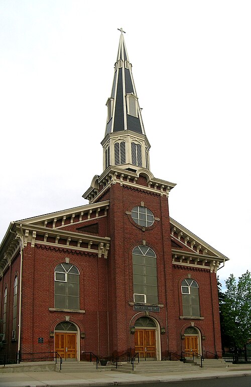 Sacred Heart Roman Catholic Church, Convent and Rectory, The facade of the Sacred Heart Catholic church in Detroit, Michigan, USA